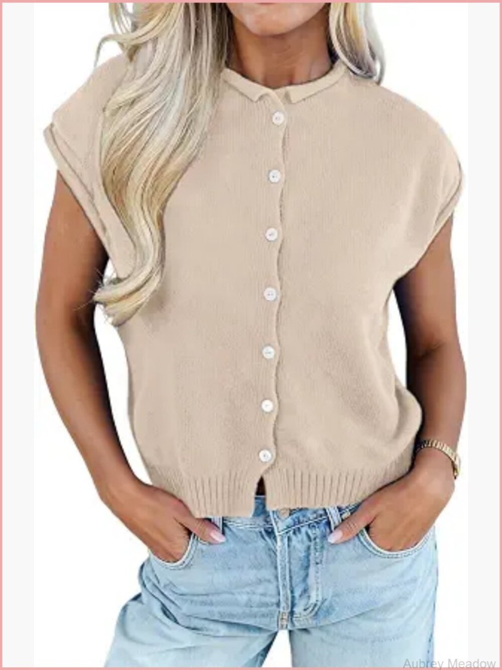 Lightweight Knit Cap Sleeve Cardigan with Button Front